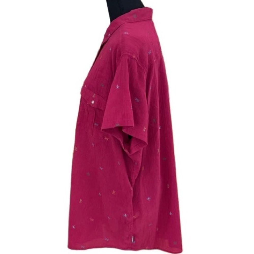 EDDIE BAUER DRAGONFLY PRINT BURGUNDY CAMP SHIRT size 2X - Picture 3 of 7